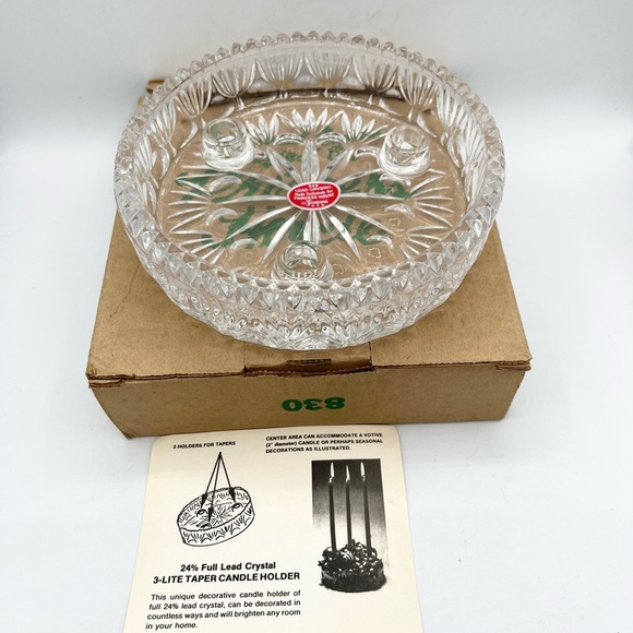 NEW Princess House #830 Full Lead Crystal 3 Taper Candle Holder 6”x1.5” - Picture 1 of 4
